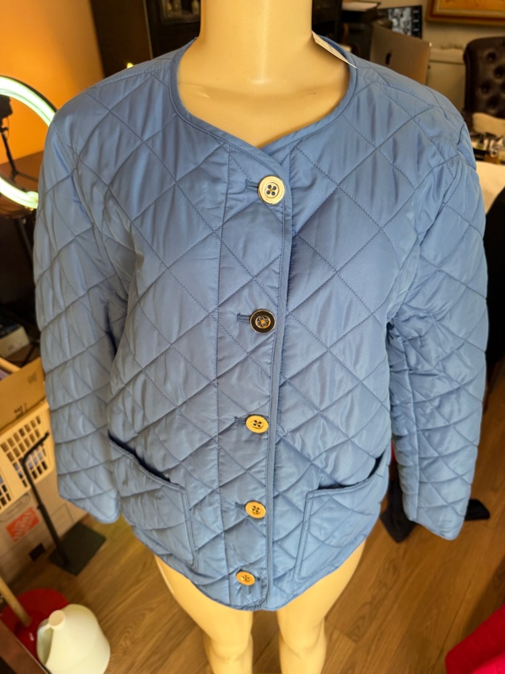 Charter Club Light Blue Quilted Button-Front Puffer Jacket